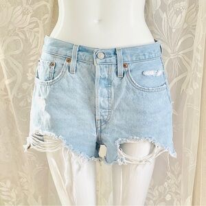Levi's 501 Light Blue Ripped Jean Shorts